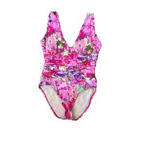 Garnet Hill Pink Floral One Piece Swimsuit Women Size 2